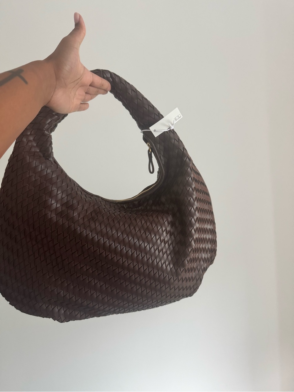 Woven Hobo Shoulder Bag - Dark Brown